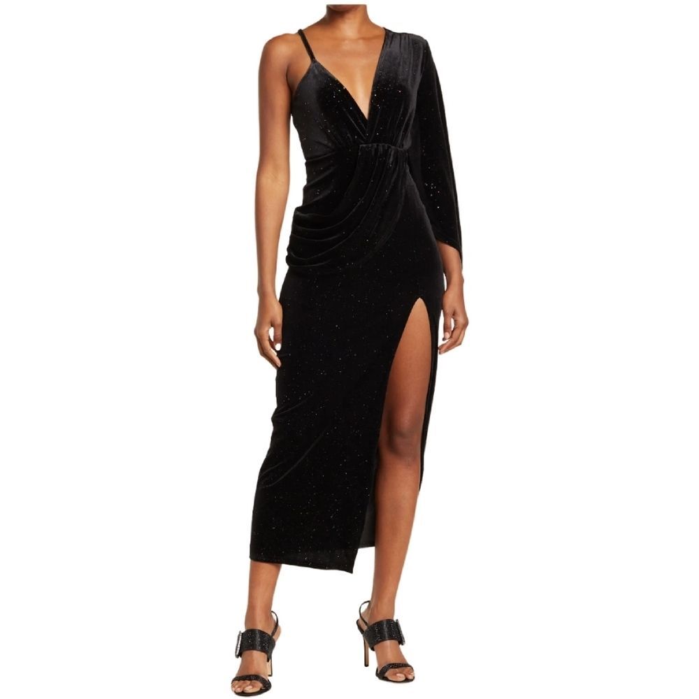 NWT AREA Stars Bianca Glitter Dress, Size Small, Black/ Multicolored Gli…